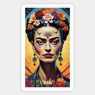 Frida's Vibrant Vision: Colorful Portrait Magnet